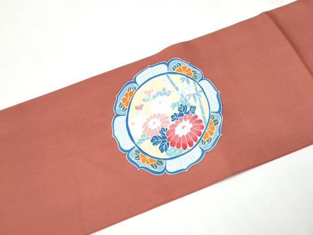 平和屋着物●塩瀬　九寸名古屋帯　友禅　絵皿花蝶文　正絹　逸品　CAAZ4159hy