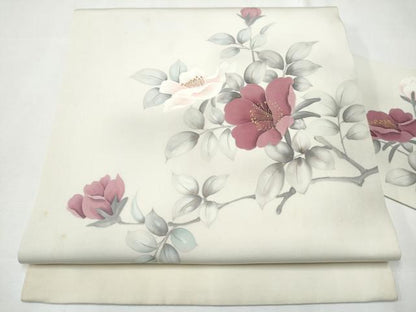 平和屋着物●塩瀬 九寸名古屋帯 作家物 手描き 枝花文 金彩 正絹 逸品 CAAZ4163hy