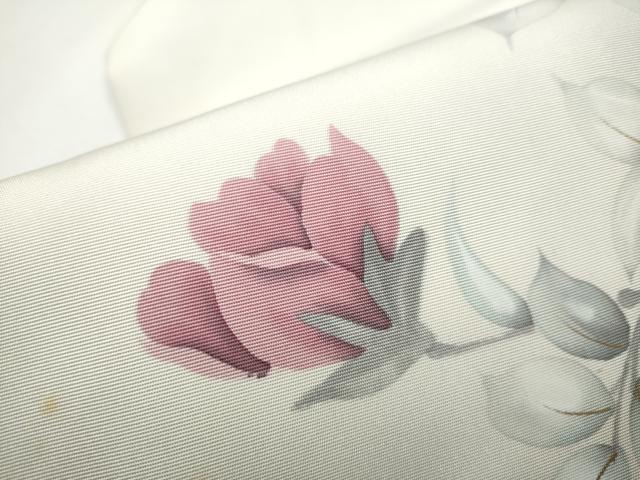 平和屋着物●塩瀬 九寸名古屋帯 作家物 手描き 枝花文 金彩 正絹 逸品 CAAZ4163hy