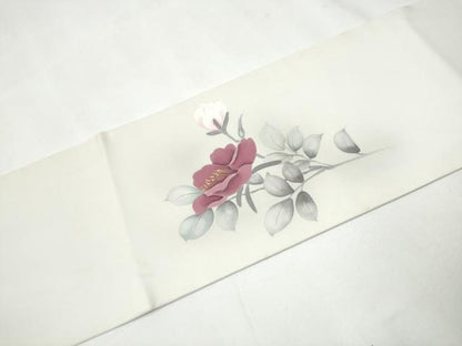 平和屋着物●塩瀬 九寸名古屋帯 作家物 手描き 枝花文 金彩 正絹 逸品 CAAZ4163hy