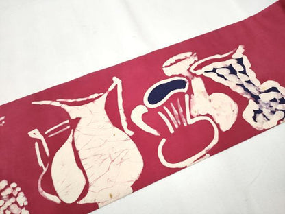 平和屋着物●九寸名古屋帯　作家物　一珍染め　陶器文　正絹　逸品　CAAZ4175hy