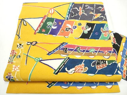 平和屋着物●九寸名古屋帯　型染め　凧　吉祥文　正絹　逸品　CAAZ4186hy