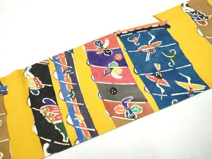 平和屋着物●九寸名古屋帯　型染め　凧　吉祥文　正絹　逸品　CAAZ4186hy
