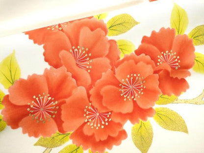 平和屋着物●塩瀬　九寸名古屋帯　枝花文　金彩　正絹　逸品　CAAZ4187hy