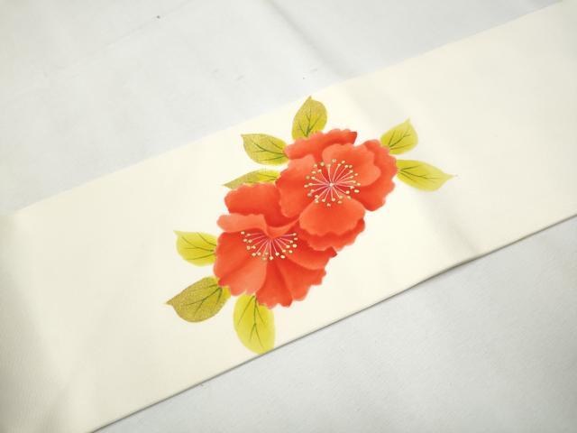 平和屋着物●塩瀬　九寸名古屋帯　枝花文　金彩　正絹　逸品　CAAZ4187hy
