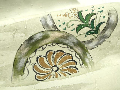 平和屋着物●九寸名古屋帯　手描き　髭紬　草花文　金銀彩　正絹　逸品　CAAZ4192hy