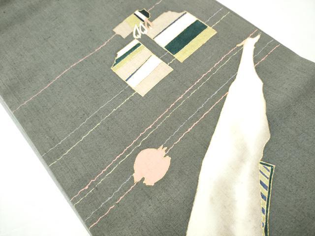 平和屋着物●太鼓柄袋帯　紬地　器物文　金彩　正絹　逸品　CAAZ4220hy