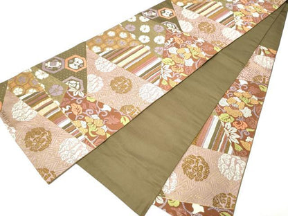 平和屋着物●六通柄　本袋帯　唐織　切嵌花文　金糸　正絹　逸品　CAAZ4226hy