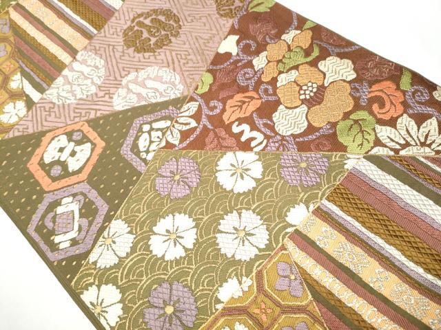 平和屋着物●六通柄　本袋帯　唐織　切嵌花文　金糸　正絹　逸品　CAAZ4226hy