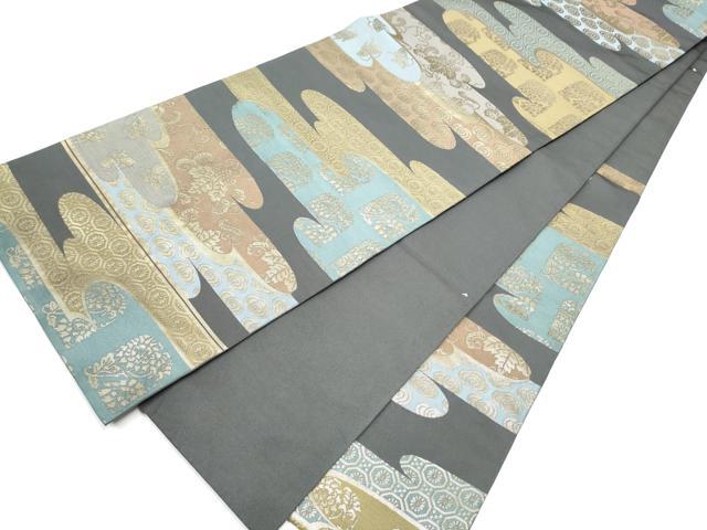 平和屋着物●六通柄 本袋帯 エ霞花蝶文 金糸 正絹 逸品 CAAZ4247hy