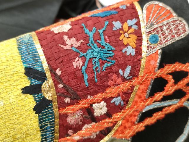 平和屋着物●アンティーク　大正ロマン　九寸名古屋帯　駒刺繍　鼓花文　黒地　金銀糸　正絹　逸品　CAAZ4280hy