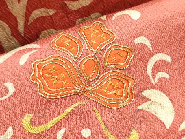 平和屋着物●アンティーク　大正ロマン　九寸名古屋帯　駒刺繍　草花文　金糸　正絹　逸品　CAAZ4281hy