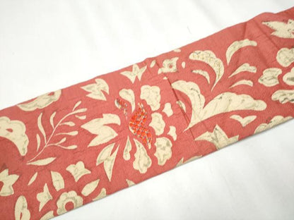 平和屋着物●アンティーク　大正ロマン　九寸名古屋帯　駒刺繍　草花文　金糸　正絹　逸品　CAAZ4281hy