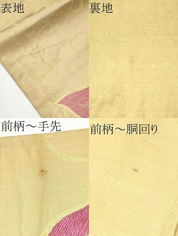 平和屋着物●アンティーク　大正ロマン　九寸名古屋帯　葡萄蔦の葉文　金糸　正絹　逸品　CAAZ4282hy
