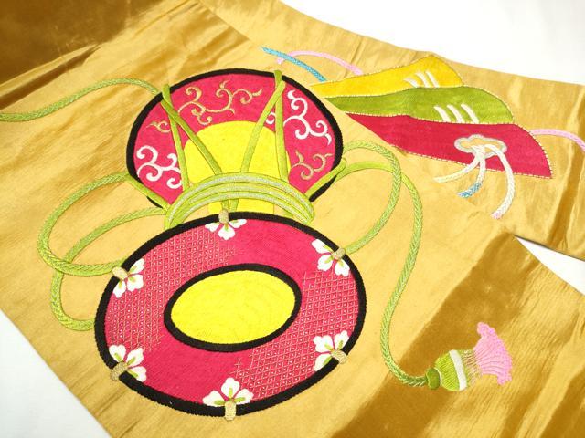 平和屋着物●アンティーク 大正ロマン 中国三大刺繍 相良刺繍 総刺繍 九寸名古屋帯 鼓花文 金銀糸 正絹 逸品 CAAZ4286hy