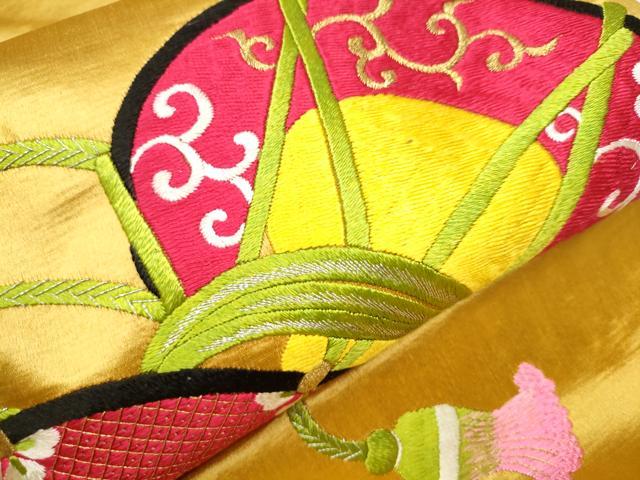 平和屋着物●アンティーク 大正ロマン 中国三大刺繍 相良刺繍 総刺繍 九寸名古屋帯 鼓花文 金銀糸 正絹 逸品 CAAZ4286hy