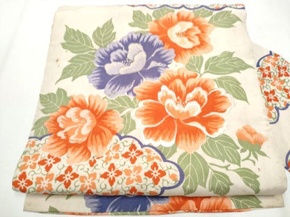 平和屋着物●アンティーク 大正ロマン 九寸名古屋帯 刺繍 雲重ね花文 正絹 逸品 CAAZ4296hy