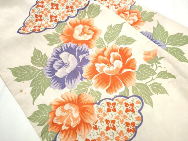 平和屋着物●アンティーク 大正ロマン 九寸名古屋帯 刺繍 雲重ね花文 正絹 逸品 CAAZ4296hy