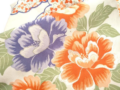 平和屋着物●アンティーク 大正ロマン 九寸名古屋帯 刺繍 雲重ね花文 正絹 逸品 CAAZ4296hy
