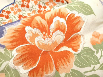 平和屋着物●アンティーク 大正ロマン 九寸名古屋帯 刺繍 雲重ね花文 正絹 逸品 CAAZ4296hy