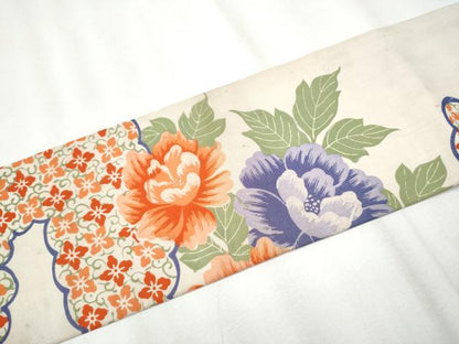平和屋着物●アンティーク 大正ロマン 九寸名古屋帯 刺繍 雲重ね花文 正絹 逸品 CAAZ4296hy