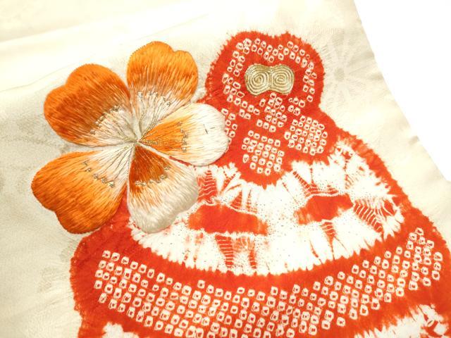 平和屋着物●アンティーク　大正ロマン　九寸名古屋帯　絞り　駒刺繍　鈴　花文　金糸　正絹　逸品　CAAZ4298hy