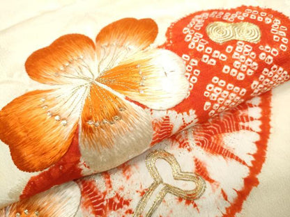 平和屋着物●アンティーク　大正ロマン　九寸名古屋帯　絞り　駒刺繍　鈴　花文　金糸　正絹　逸品　CAAZ4298hy