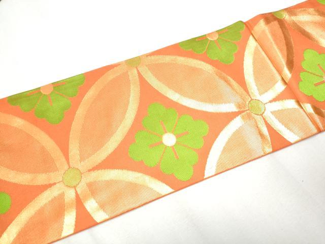 平和屋着物●桝屋高尾 全通柄 九寸名古屋帯 七宝花文 金糸 正絹 逸品 CAAZ4301hy
