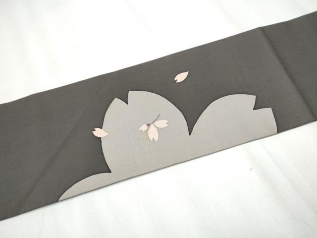 平和屋着物●塩瀬 九寸名古屋帯 舞桜文 金糸 正絹 逸品 CAAZ4338hy