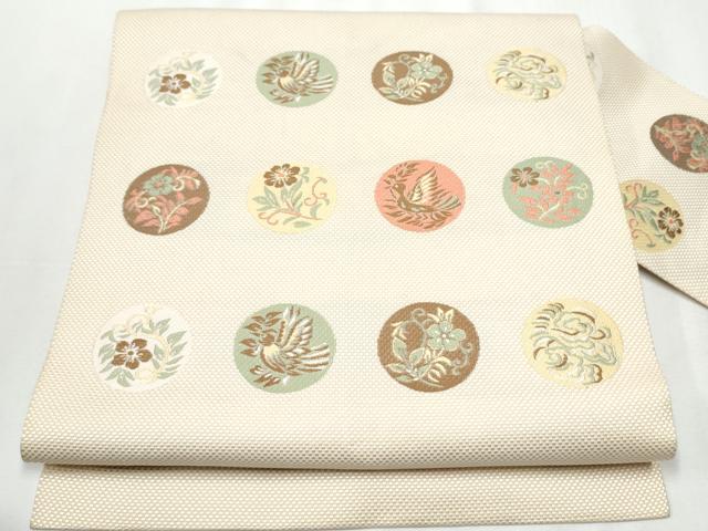 平和屋着物●本場筑前博多織 八寸名古屋帯 草花丸文 正絹 逸品 CAAZ4342hy