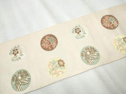 平和屋着物●本場筑前博多織 八寸名古屋帯 草花丸文 正絹 逸品 CAAZ4342hy