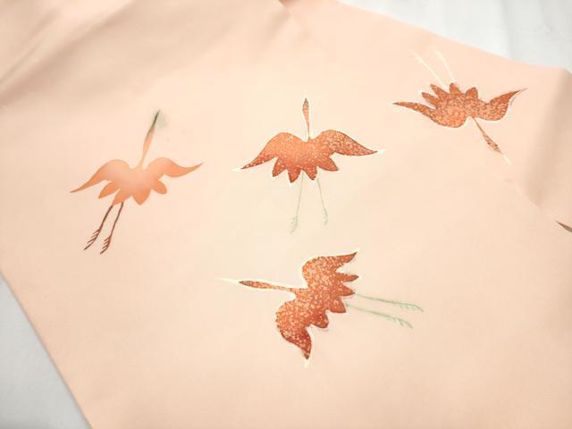 平和屋着物●塩瀬 九寸名古屋帯 ろうけつ染 飛鶴文 正絹 逸品 CAAZ4343hy