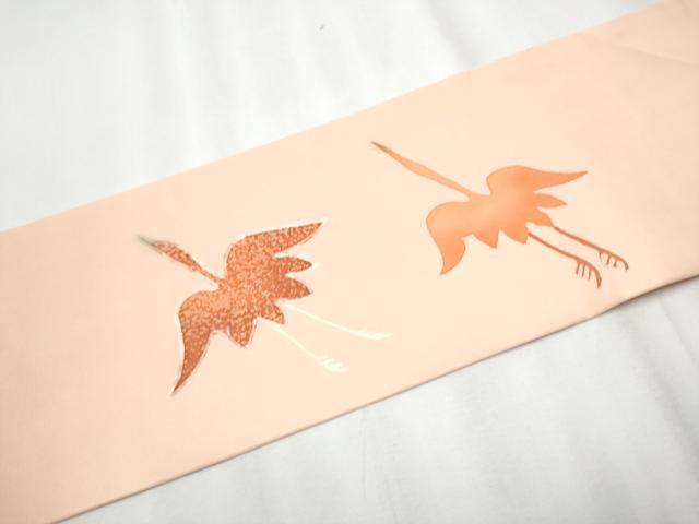 平和屋着物●塩瀬 九寸名古屋帯 ろうけつ染 飛鶴文 正絹 逸品 CAAZ4343hy