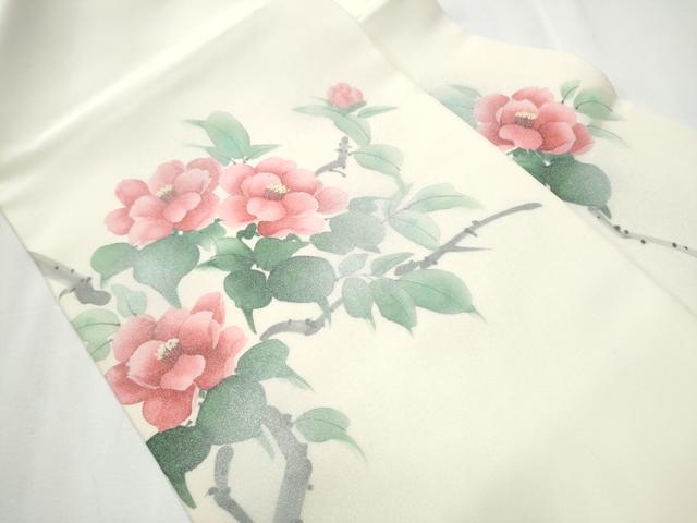 平和屋着物●塩瀬 九寸名古屋帯 手描き 枝花文 銀彩 正絹 逸品 CAAZ4348hy