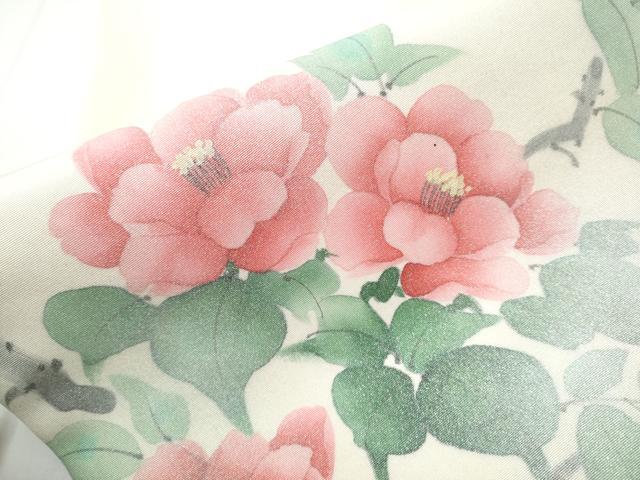 平和屋着物●塩瀬 九寸名古屋帯 手描き 枝花文 銀彩 正絹 逸品 CAAZ4348hy