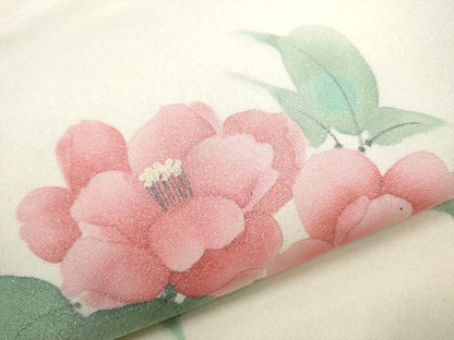 平和屋着物●塩瀬 九寸名古屋帯 手描き 枝花文 銀彩 正絹 逸品 CAAZ4348hy