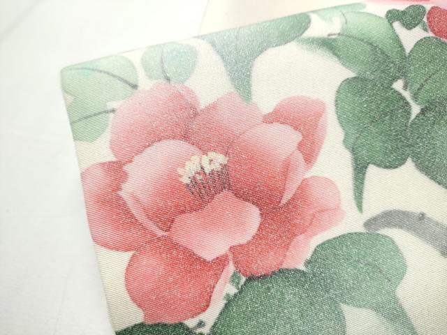 平和屋着物●塩瀬 九寸名古屋帯 手描き 枝花文 銀彩 正絹 逸品 CAAZ4348hy
