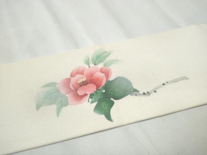 平和屋着物●塩瀬 九寸名古屋帯 手描き 枝花文 銀彩 正絹 逸品 CAAZ4348hy