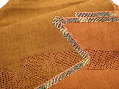 平和屋着物●中国三大刺繍　スワトウ刺繍　総刺繍　九寸名古屋帯　紬地　幾何学文様　正絹　逸品　CAAZ4350hy