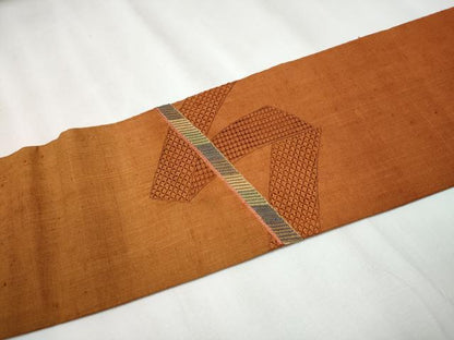 平和屋着物●中国三大刺繍　スワトウ刺繍　総刺繍　九寸名古屋帯　紬地　幾何学文様　正絹　逸品　CAAZ4350hy