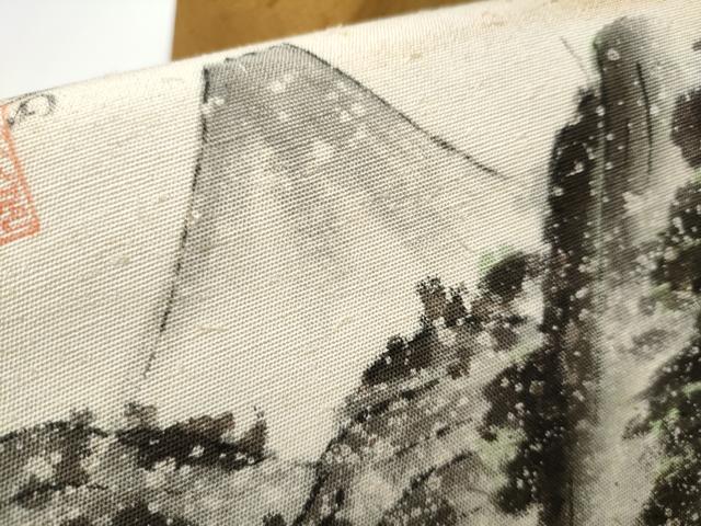 平和屋着物●九寸名古屋帯　手描き　紬地　草木染　東海道五十三次の図　箱根　正絹　逸品　CAAZ4351hy