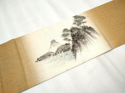 平和屋着物●九寸名古屋帯　手描き　紬地　草木染　東海道五十三次の図　箱根　正絹　逸品　CAAZ4351hy