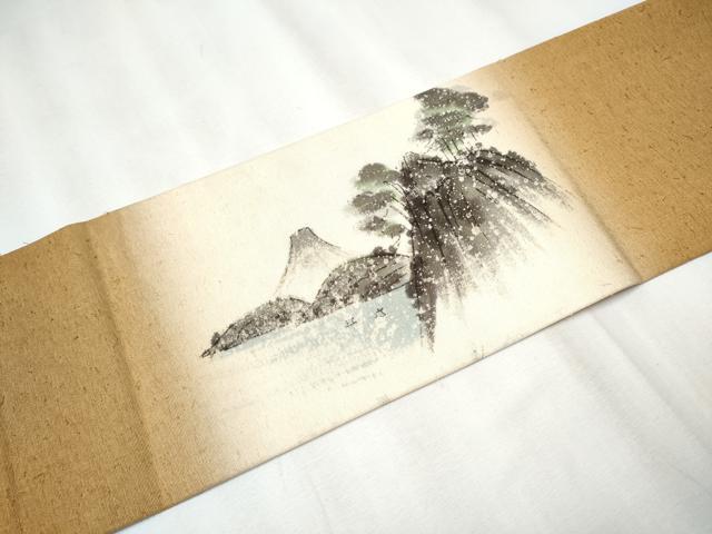 平和屋着物●九寸名古屋帯　手描き　紬地　草木染　東海道五十三次の図　箱根　正絹　逸品　CAAZ4351hy