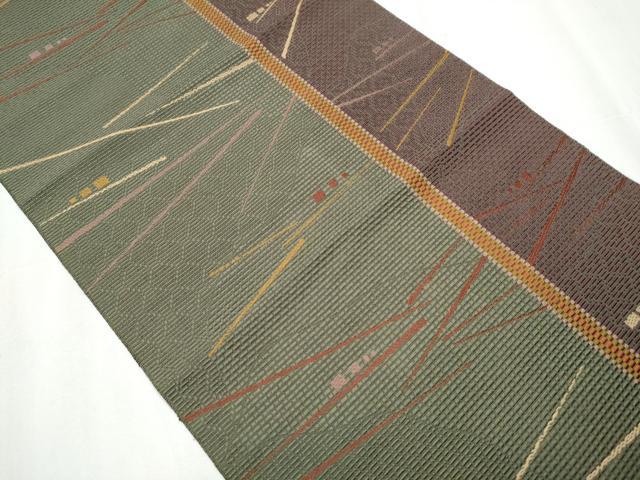 平和屋着物●本場筑前博多織 八寸名古屋帯 幾何学文様 正絹 逸品 CAAZ4352hy