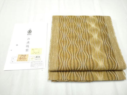平和屋着物▽スリーシーズン 春夏秋 本場筑前博多織 八寸名古屋帯 よろけ縞 高島屋扱 博多金ラベル 後藤織物謹製 証紙付 逸品 CAAZ4353hy