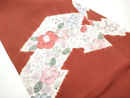 平和屋着物●九寸名古屋帯　手描き　椿　鬼しぼ縮緬　正絹　逸品　CAAZ4356hy