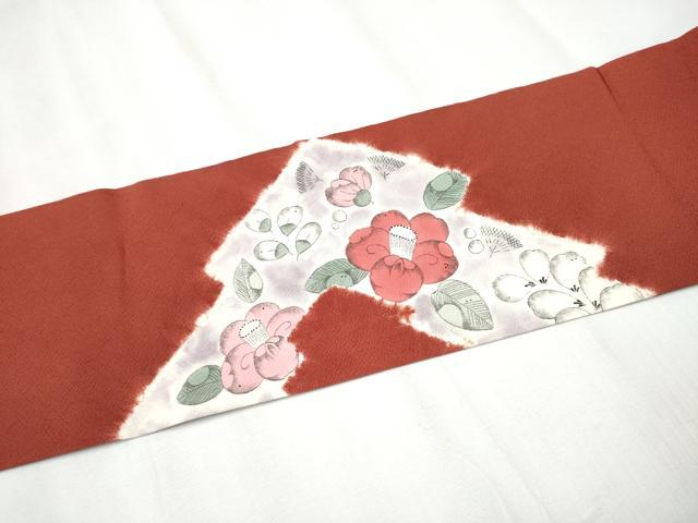 平和屋着物●九寸名古屋帯　手描き　椿　鬼しぼ縮緬　正絹　逸品　CAAZ4356hy