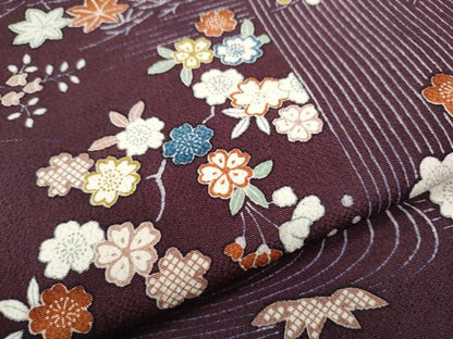 平和屋着物●九寸名古屋帯　型染め　流水草花文　鬼しぼ縮緬　正絹　逸品　CAAZ4361hy