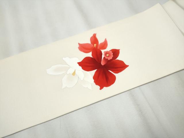 平和屋着物●塩瀬　九寸名古屋帯　カトレア　金彩　正絹　逸品　CAAZ4369hy