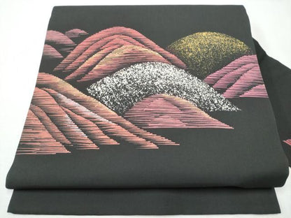 平和屋着物●塩瀬 九寸名古屋帯 遠山文 黒地 金銀彩 正絹 逸品 CAAZ4372hy